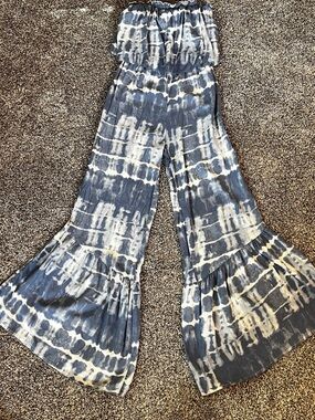 Tie-Dye Wide Leg Jumpsuit in Blue and White